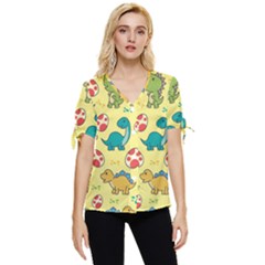 Seamless Pattern With Cute Dinosaurs Character Bow Sleeve Button Up Top by pakminggu