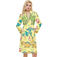 Seamless Pattern With Cute Dinosaurs Character Long Sleeve Velvet Robe by pakminggu