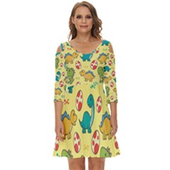 Seamless Pattern With Cute Dinosaurs Character Shoulder Cut Out Zip Up Dress by pakminggu