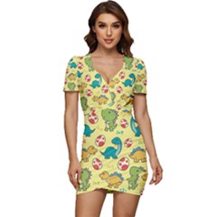 Seamless Pattern With Cute Dinosaurs Character Low Cut Cap Sleeve Mini Dress by pakminggu