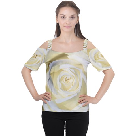 White Roses Flowers Plant Romance Blossom Bloom Nature Flora Petals Cutout Shoulder Tee by pakminggu