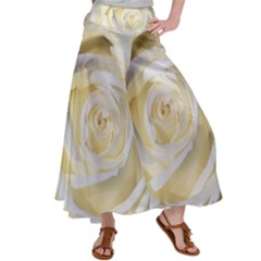 White Roses Flowers Plant Romance Blossom Bloom Nature Flora Petals Women s Satin Palazzo Pants by pakminggu