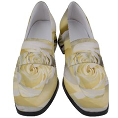 White Roses Flowers Plant Romance Blossom Bloom Nature Flora Petals Women s Chunky Heel Loafers by pakminggu