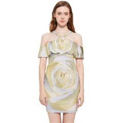 White Roses Flowers Plant Romance Blossom Bloom Nature Flora Petals Shoulder Frill Bodycon Summer Dress by pakminggu