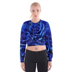 Blue Roses Flowers Plant Romance Blossom Bloom Nature Flora Petals Cropped Sweatshirt by pakminggu