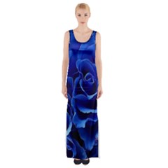 Blue Roses Flowers Plant Romance Blossom Bloom Nature Flora Petals Thigh Split Maxi Dress by pakminggu