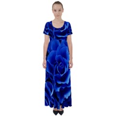 Blue Roses Flowers Plant Romance Blossom Bloom Nature Flora Petals High Waist Short Sleeve Maxi Dress by pakminggu