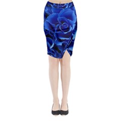 Blue Roses Flowers Plant Romance Blossom Bloom Nature Flora Petals Midi Wrap Pencil Skirt by pakminggu