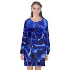 Blue Roses Flowers Plant Romance Blossom Bloom Nature Flora Petals Long Sleeve Chiffon Shift Dress  by pakminggu