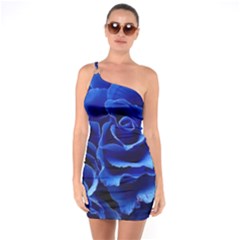 Blue Roses Flowers Plant Romance Blossom Bloom Nature Flora Petals One Shoulder Ring Trim Bodycon Dress by pakminggu