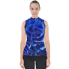 Blue Roses Flowers Plant Romance Blossom Bloom Nature Flora Petals Mock Neck Shell Top by pakminggu