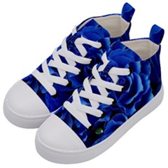 Blue Roses Flowers Plant Romance Blossom Bloom Nature Flora Petals Kids  Mid-top Canvas Sneakers