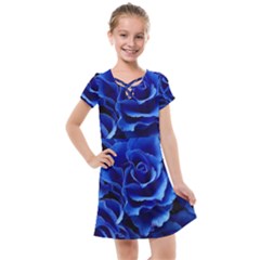 Blue Roses Flowers Plant Romance Blossom Bloom Nature Flora Petals Kids  Cross Web Dress by pakminggu