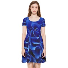 Blue Roses Flowers Plant Romance Blossom Bloom Nature Flora Petals Inside Out Cap Sleeve Dress by pakminggu