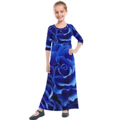 Blue Roses Flowers Plant Romance Blossom Bloom Nature Flora Petals Kids  Quarter Sleeve Maxi Dress by pakminggu