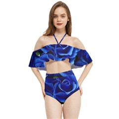 Blue Roses Flowers Plant Romance Blossom Bloom Nature Flora Petals Halter Flowy Bikini Set  by pakminggu