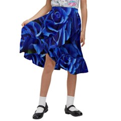 Blue Roses Flowers Plant Romance Blossom Bloom Nature Flora Petals Kids  Ruffle Flared Wrap Midi Skirt by pakminggu