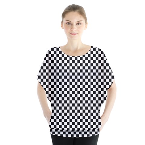 Black And White Checkerboard Background Board Checker Batwing Chiffon Blouse by pakminggu