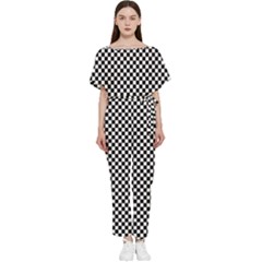 Black And White Checkerboard Background Board Checker Batwing Lightweight Chiffon Jumpsuit by pakminggu