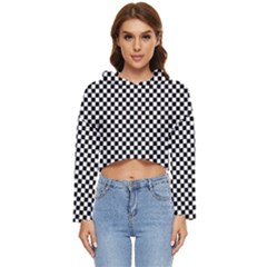 Black And White Checkerboard Background Board Checker Women s Lightweight Cropped Hoodie by pakminggu