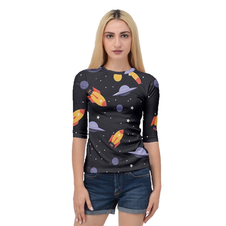 Cosmos Rockets Spaceships Ufos Quarter Sleeve Raglan Tee