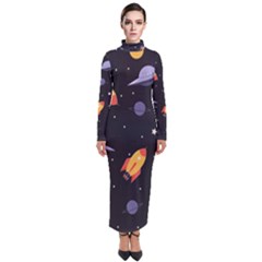 Cosmos Rockets Spaceships Ufos Turtleneck Maxi Dress by pakminggu