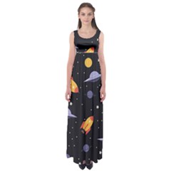 Cosmos Rockets Spaceships Ufos Empire Waist Maxi Dress by pakminggu