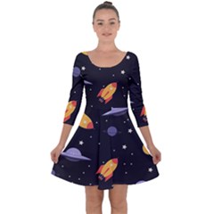 Cosmos Rockets Spaceships Ufos Quarter Sleeve Skater Dress by pakminggu