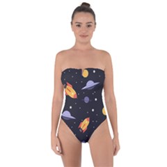 Cosmos Rockets Spaceships Ufos Tie Back One Piece Swimsuit by pakminggu