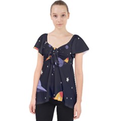 Cosmos Rockets Spaceships Ufos Lace Front Dolly Top by pakminggu