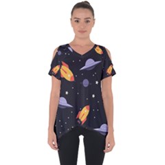 Cosmos Rockets Spaceships Ufos Cut Out Side Drop Tee by pakminggu