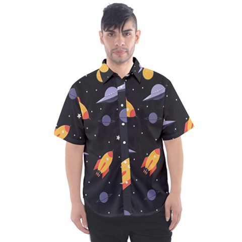 Cosmos Rockets Spaceships Ufos Men s Short Sleeve Shirt by pakminggu