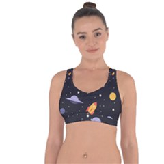 Cosmos Rockets Spaceships Ufos Cross String Back Sports Bra by pakminggu