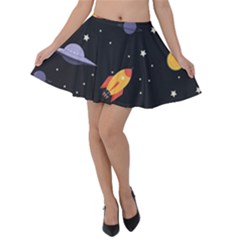 Cosmos Rockets Spaceships Ufos Velvet Skater Skirt by pakminggu