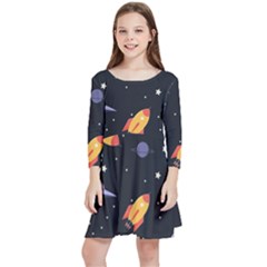 Cosmos Rockets Spaceships Ufos Kids  Quarter Sleeve Skater Dress by pakminggu