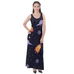 Cosmos Rockets Spaceships Ufos Sleeveless Velour Maxi Dress by pakminggu