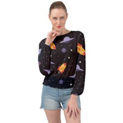 Cosmos Rockets Spaceships Ufos Banded Bottom Chiffon Top by pakminggu