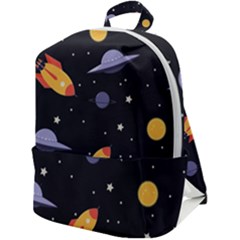 Cosmos Rockets Spaceships Ufos Zip Up Backpack by pakminggu