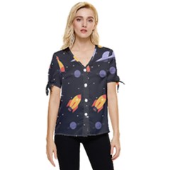 Cosmos Rockets Spaceships Ufos Bow Sleeve Button Up Top by pakminggu