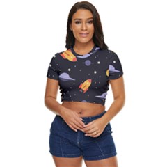 Cosmos Rockets Spaceships Ufos Side Button Cropped Tee by pakminggu