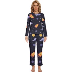 Cosmos Rockets Spaceships Ufos Womens  Long Sleeve Lightweight Pajamas Set by pakminggu