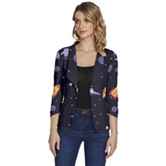 Cosmos Rockets Spaceships Ufos Women s One-button 3/4 Sleeve Short Jacket by pakminggu