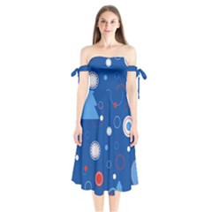 Christmas Pattern Tree Design Shoulder Tie Bardot Midi Dress by pakminggu