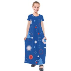 Christmas Pattern Tree Design Kids  Short Sleeve Maxi Dress by pakminggu