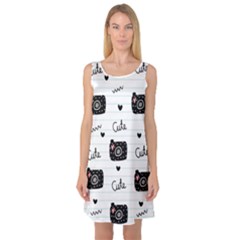 Cute Cameras Doodles Hand Drawn Sleeveless Satin Nightdress by pakminggu