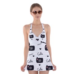 Cute Cameras Doodles Hand Drawn Halter Dress Swimsuit  by pakminggu