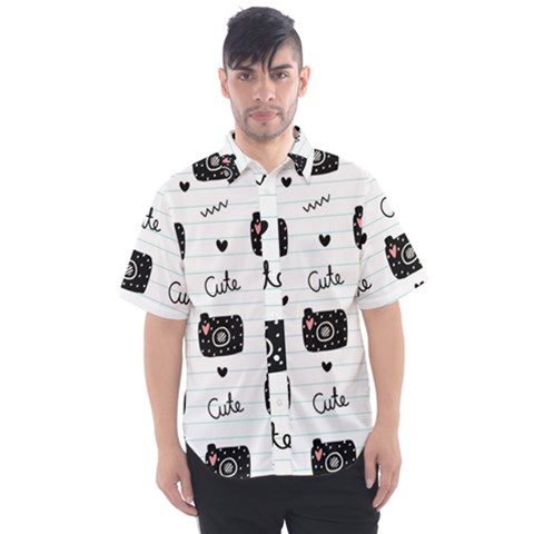 Cute Cameras Doodles Hand Drawn Men s Short Sleeve Shirt by pakminggu