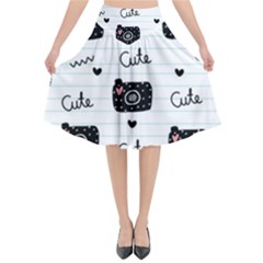 Cute Cameras Doodles Hand Drawn Flared Midi Skirt by pakminggu