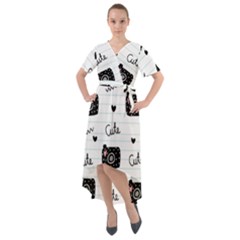 Cute Cameras Doodles Hand Drawn Front Wrap High Low Dress