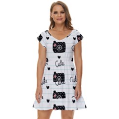 Cute Cameras Doodles Hand Drawn Short Sleeve Tiered Mini Dress by pakminggu